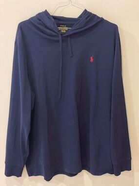 Polo Ralph Lauren Navy Hooded Long Sleeve Tee with Red Pony